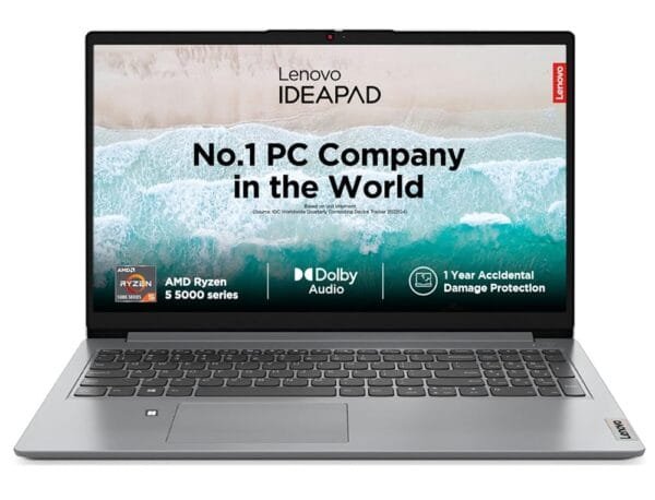 Lenovo IdeaPad 1 AMD Ryzen 5 5500U 15.6" (39.62cm) FHD Thin & Light Laptop (8GB/512GB SSD/Integrated AMD Graphics/Windows 11/Office 2021/HD Camera/1 Year ADP Free/Grey/1.6Kg),...