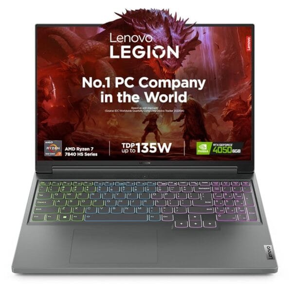 Lenovo Legion Slim 5 AI Powered Ryzen 7 7840HS | NVIDIA RTX 4050 6GB (16GB RAM/512GB SSD/16 Inches (40.64cm)/144Hz/Windows 11/MS Office 21/3 Month Game Pass/Grey/2.4Kg),...